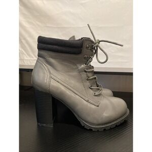 DSW Maurice's Heidi Vegan Zip Gray Ankle Heel Platform Lace Up Bootie Boots